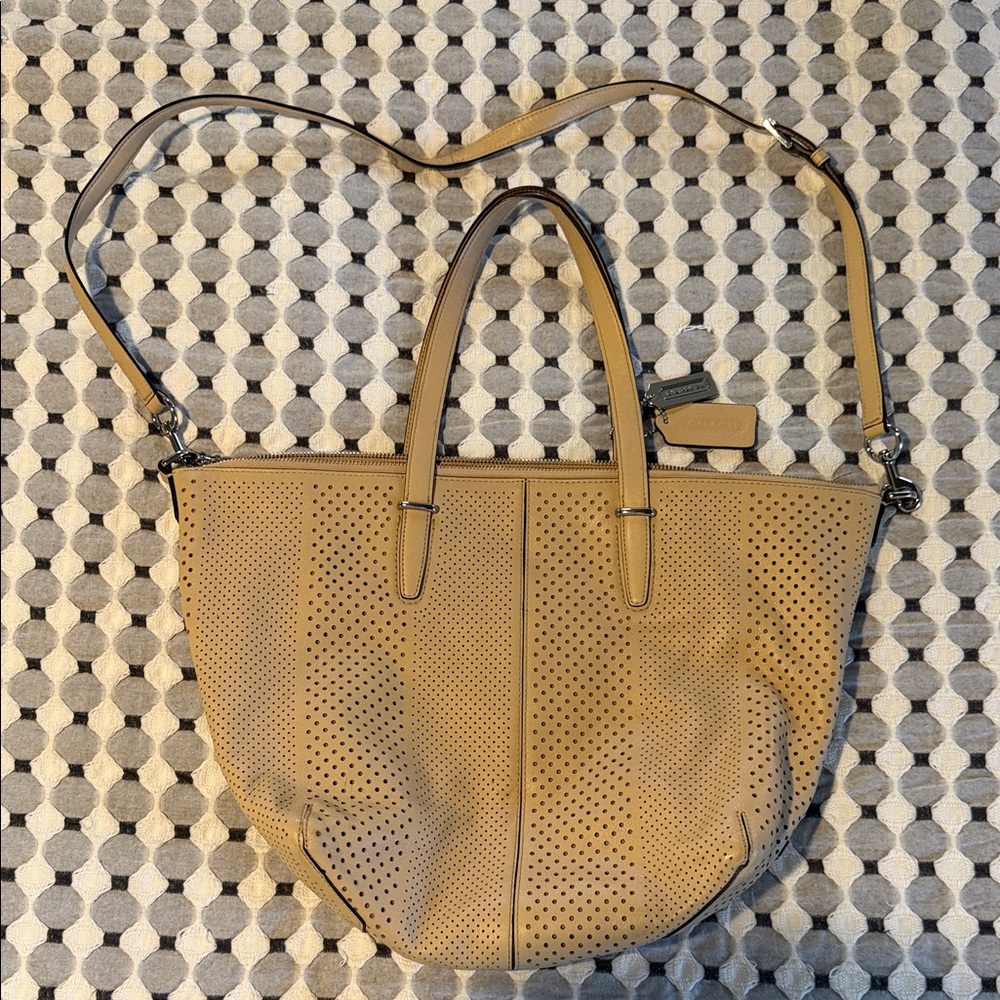 Coach Perforated Leather Tote Bag - Tan
